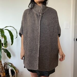 Anthropologie Small Alpaca Blend Made‎ In Italy Grey knit Slouchy Poncho Cozy